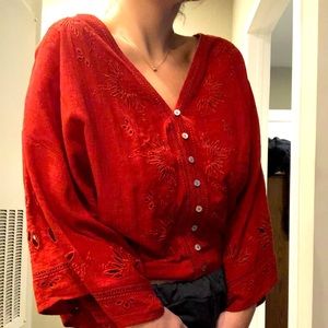 Long sleeve orange button up top